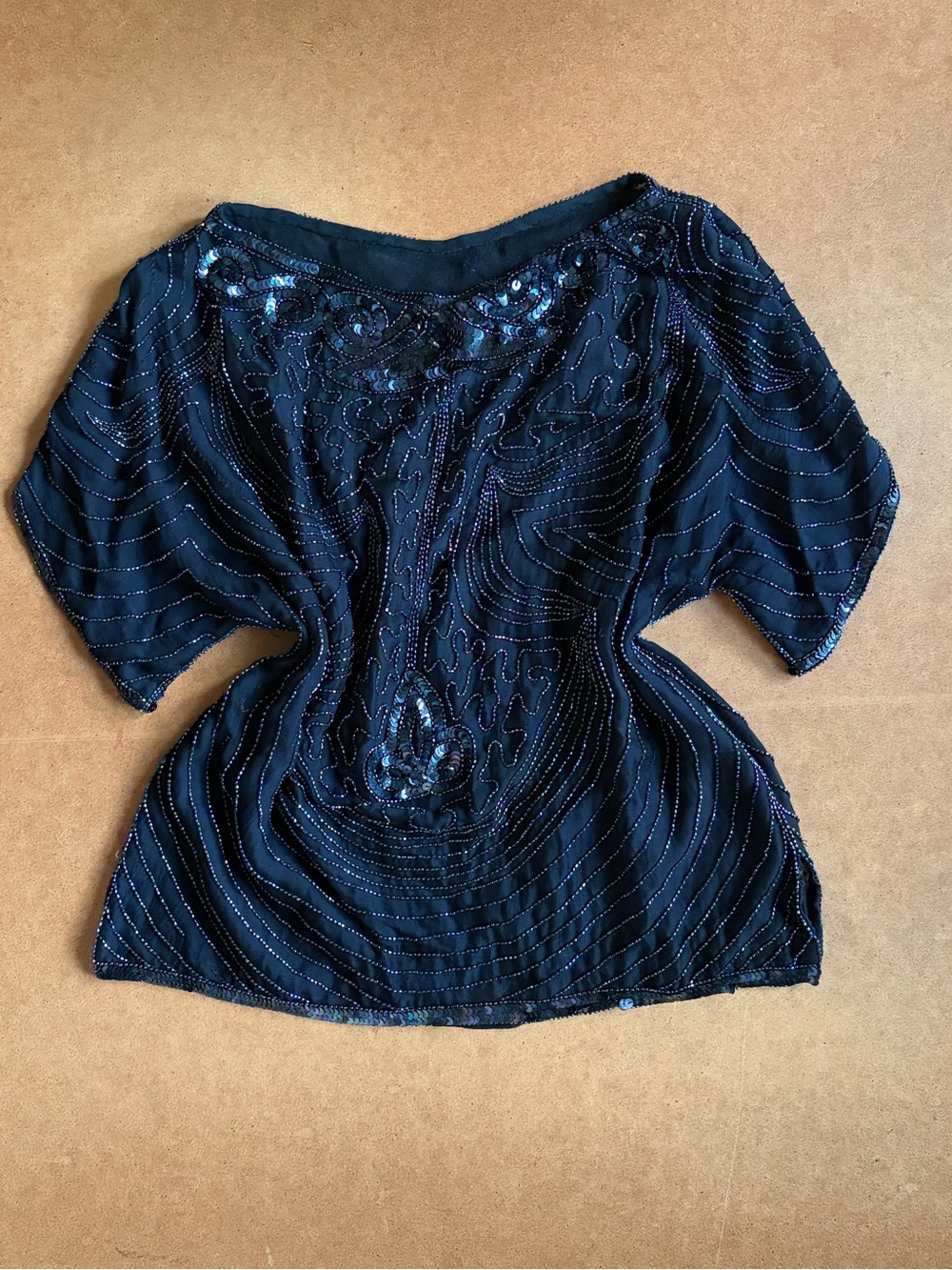 Black Beaded Women's Top - Elegant Sequin Detail